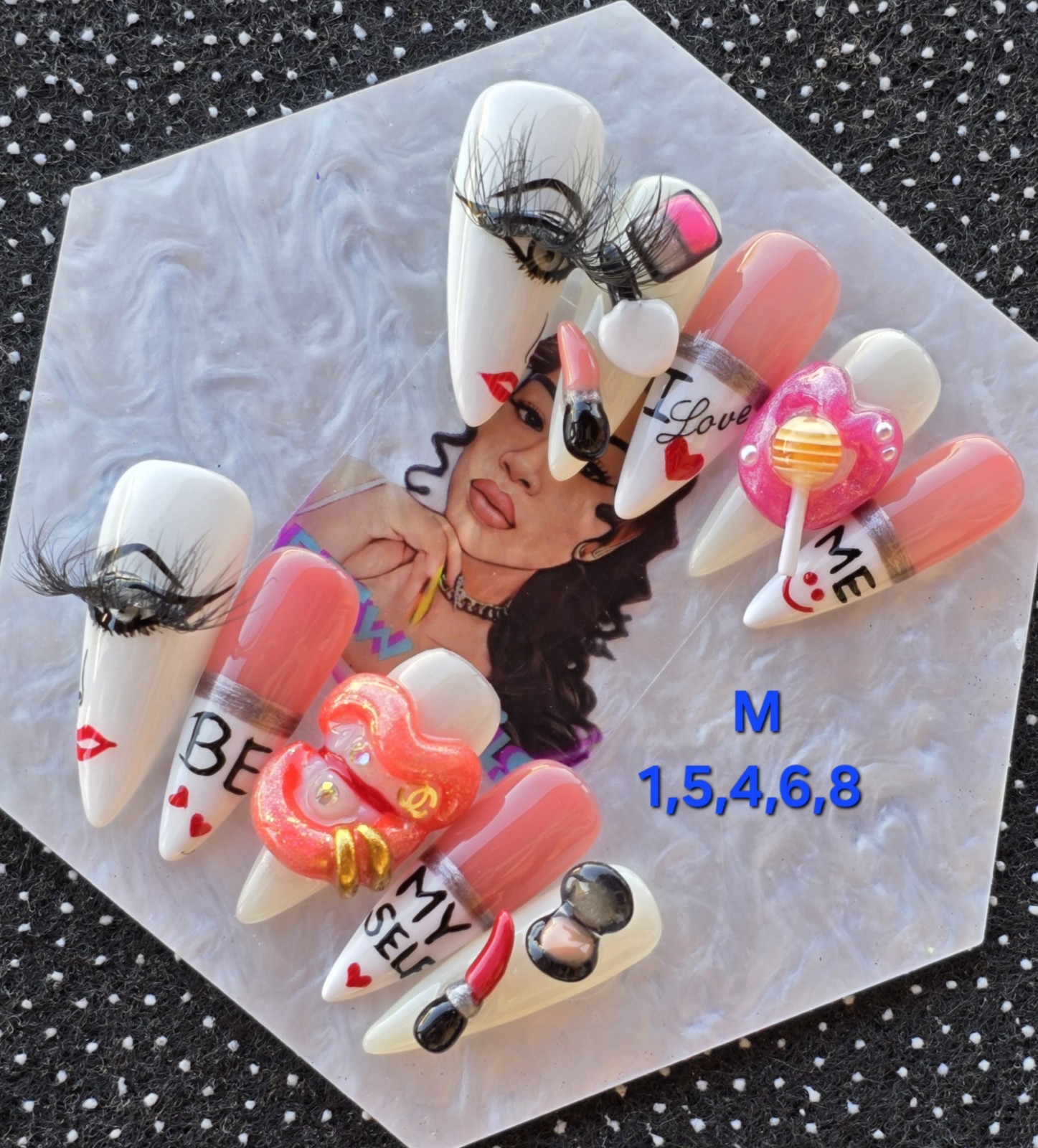 Handmade Press On Nails,Fasho Nails, Medium Size 1,5,4,6,8 Long Stiletto