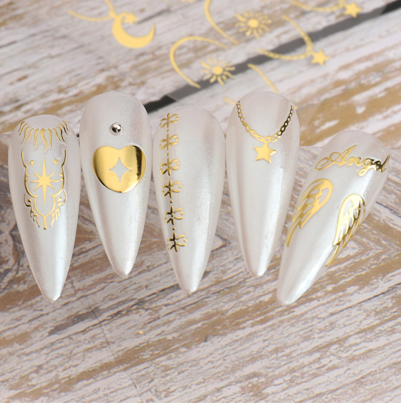 Nail Art Stickers 3D Angel Wing Heart Moon Star Sun Jewelry Self Adhesive NS48