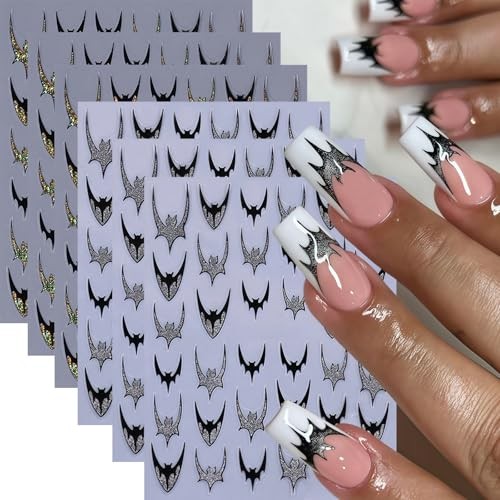 6Sheets Halloween Silver Glitter Bats Nail Stickers Halloween Nail black bat