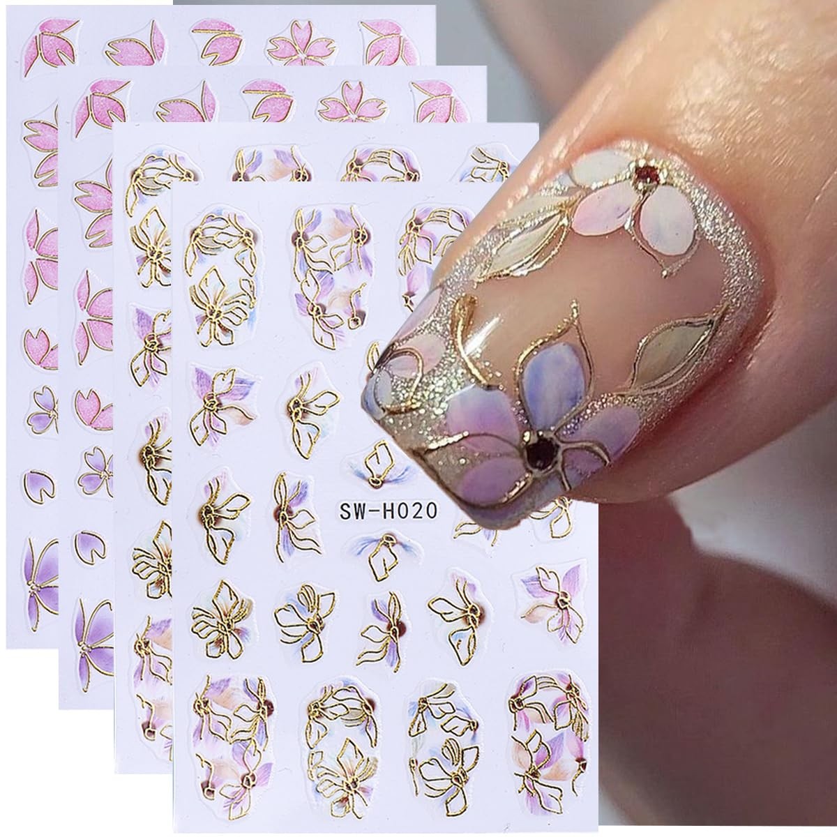 Flower Nail Stickers 3D Elegant Floral Nail Art Decal 6PCS 3D SelfAdhesive Ja…