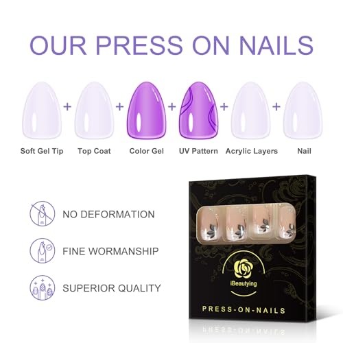 Press on Nails – Shiny Short Flower Glitter Deco Ombre False Nails | UV L5431