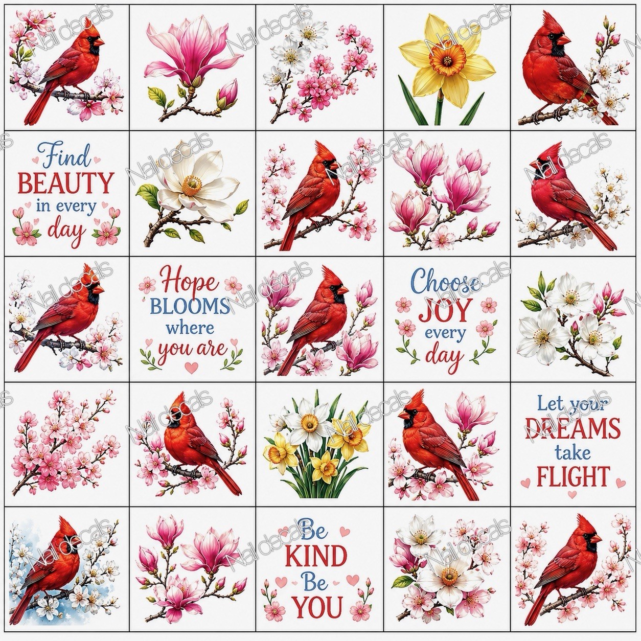 Cardinals Nail Decals Clear Waterslide Transfer Set of 50 + Instructions