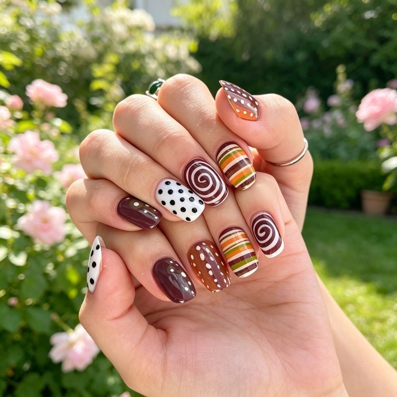Brown Patterned Press On Nail for Quick Daily and Party Styling False Nail