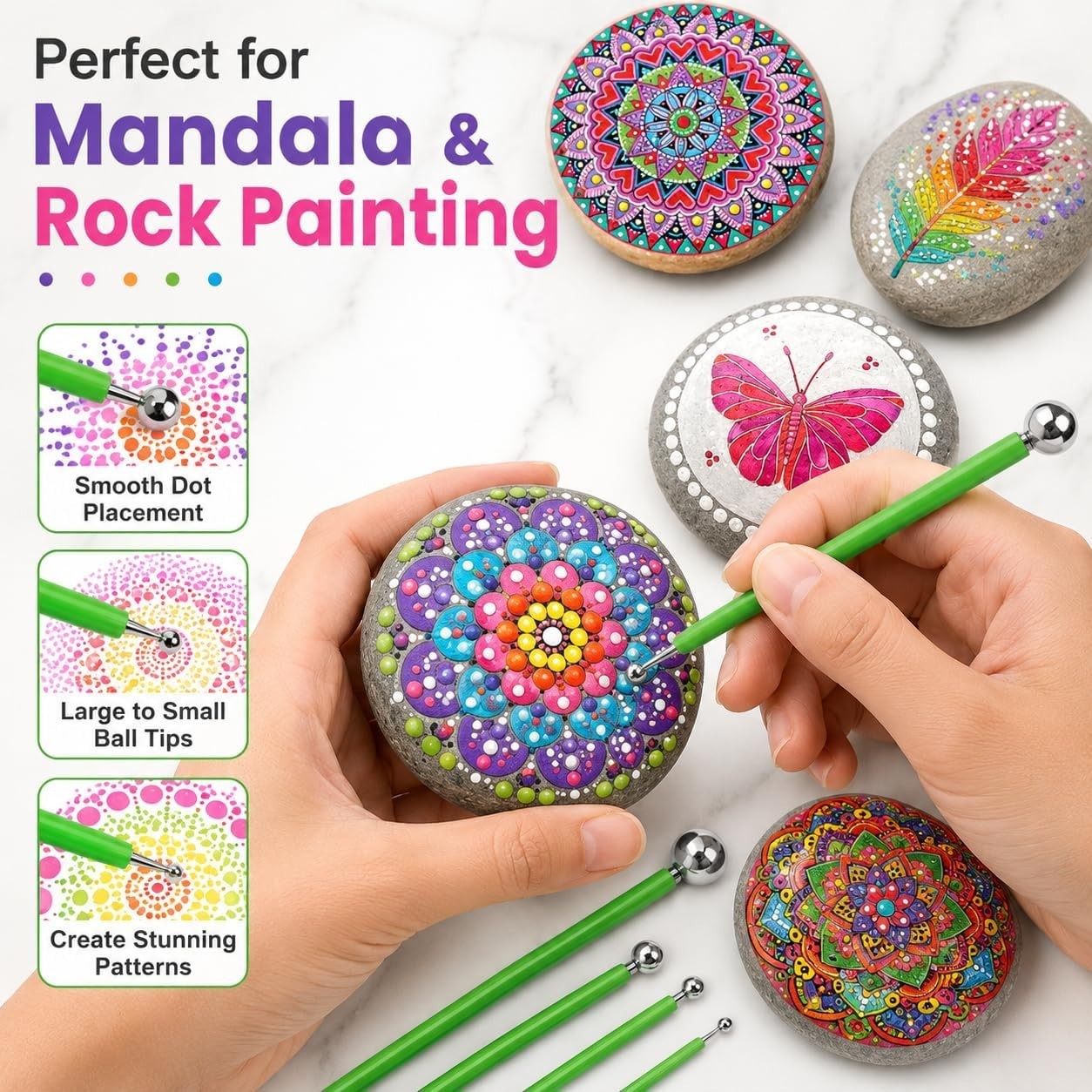 Precision Dotting Tools Kit – 10 Styluses for Rock Painting, Clay, and Mandalas