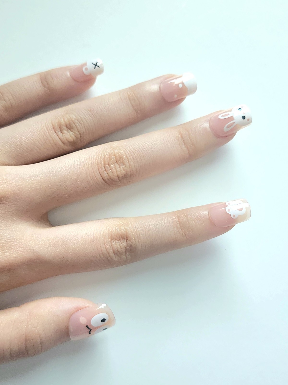 24 Pcs Cute Bunny Square Short Nails DIY Easy Press On