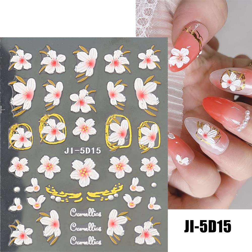 Self-Adhesive Summer Nail Art Stickers – 3D Floral & Leaf Patterns, Set of 4