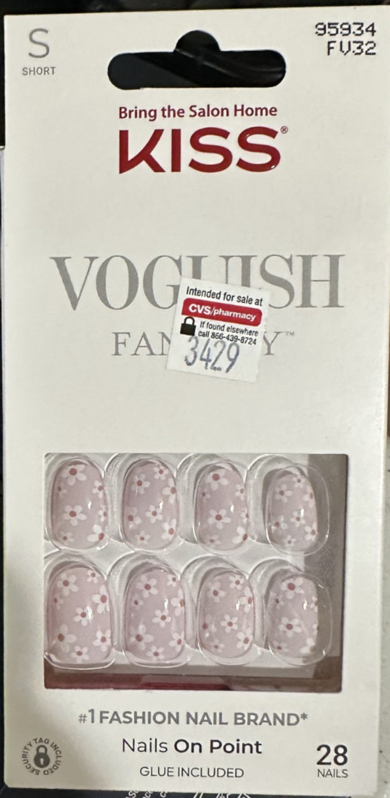 Kiss Nails Short Voguish Fantasy Flower Oval Manicure White flower Purple Pink