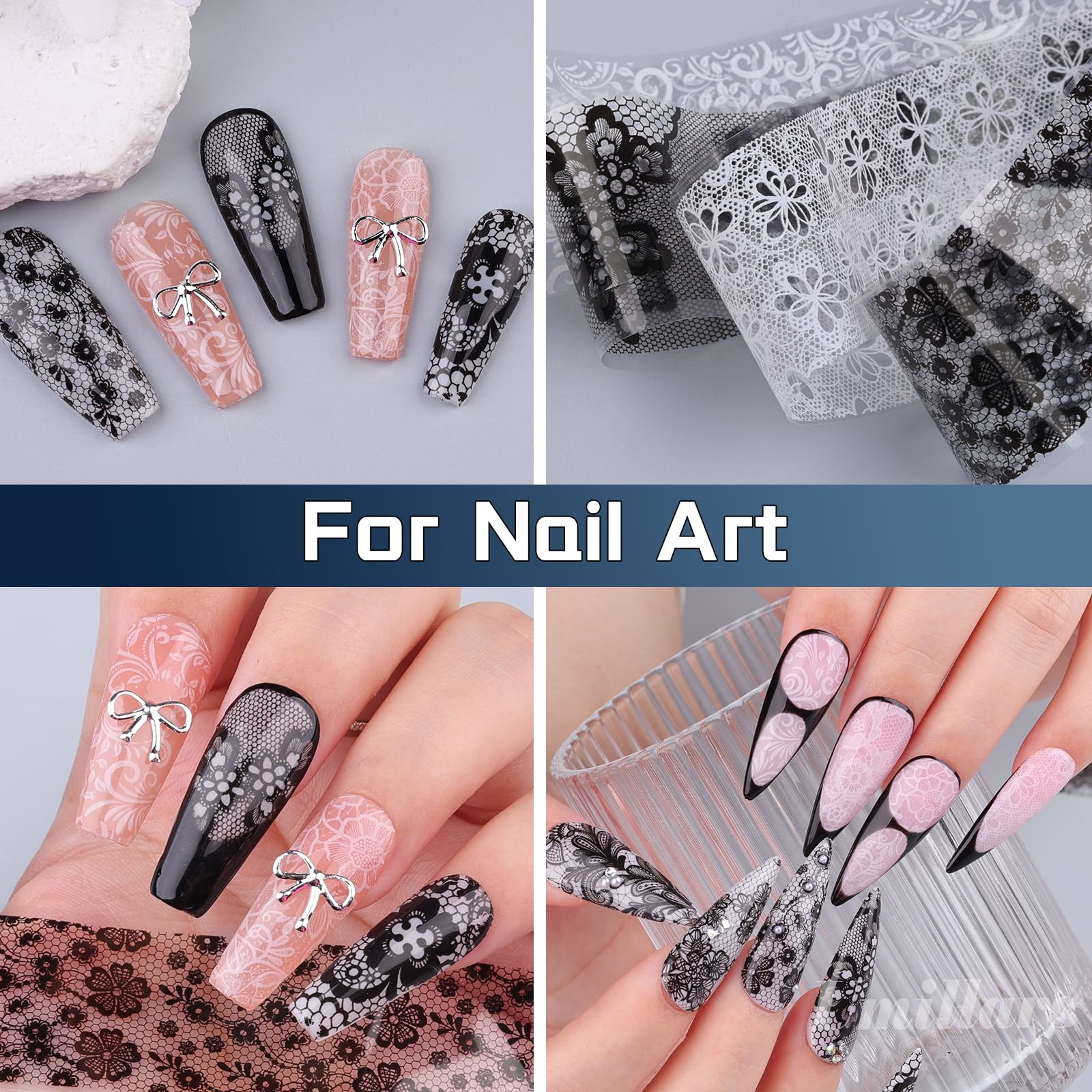 Umillars Black White Lace Nail Foils 2.5cm