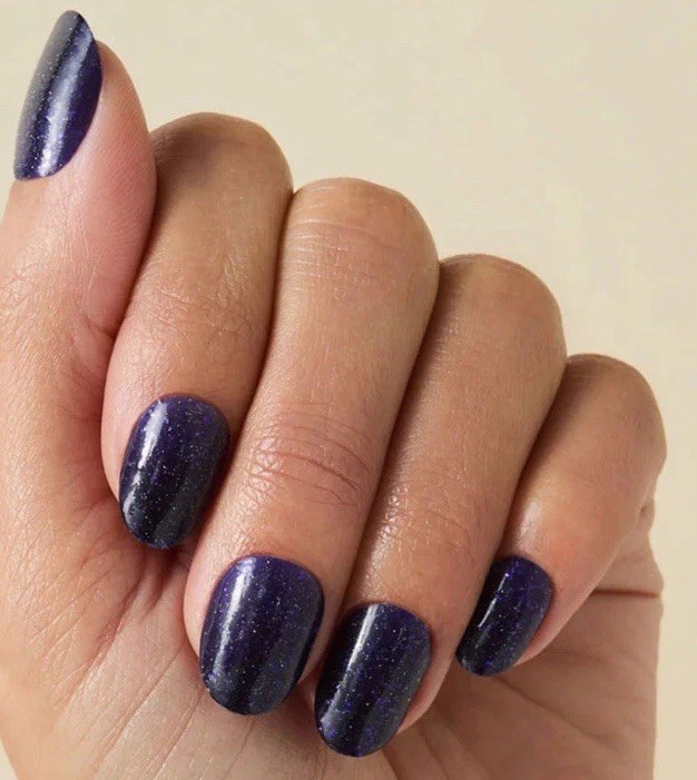 Kleo Kolor Press-On Gel Nails 30-Pk~After Dark Spark~Midnight Blue Glitter Short