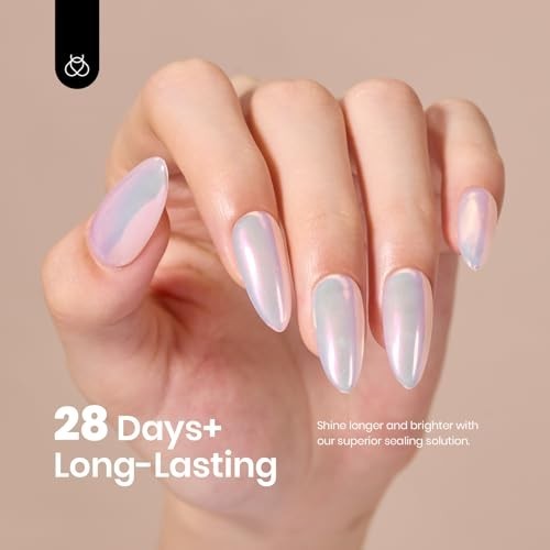 Aurora Pearl Chrome Nail Powder Kit – 6 Iridescent Colors, Base & Top Coat, Meta