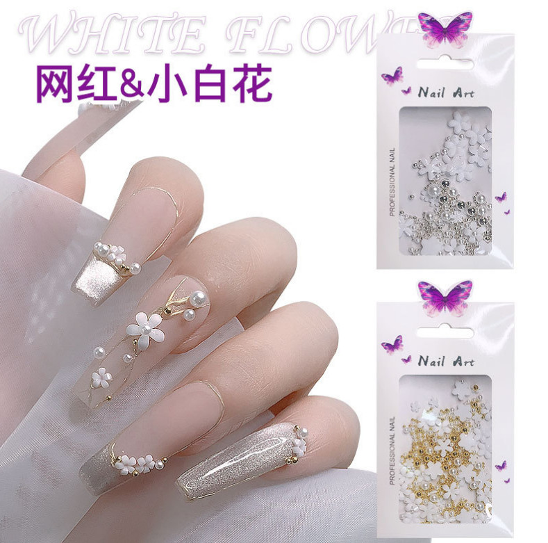 3D Acrylic Flower Nail Art Decor Mixed Size Ball White Rhinestones Manicure NH9
