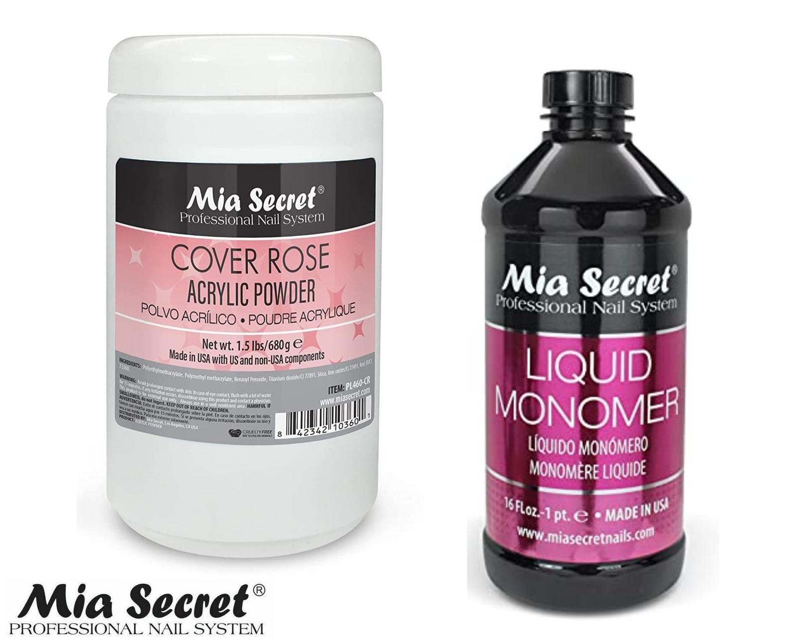 Mia Secret Liquid Monomer 16 oz & Cover Rose 1.5 lb