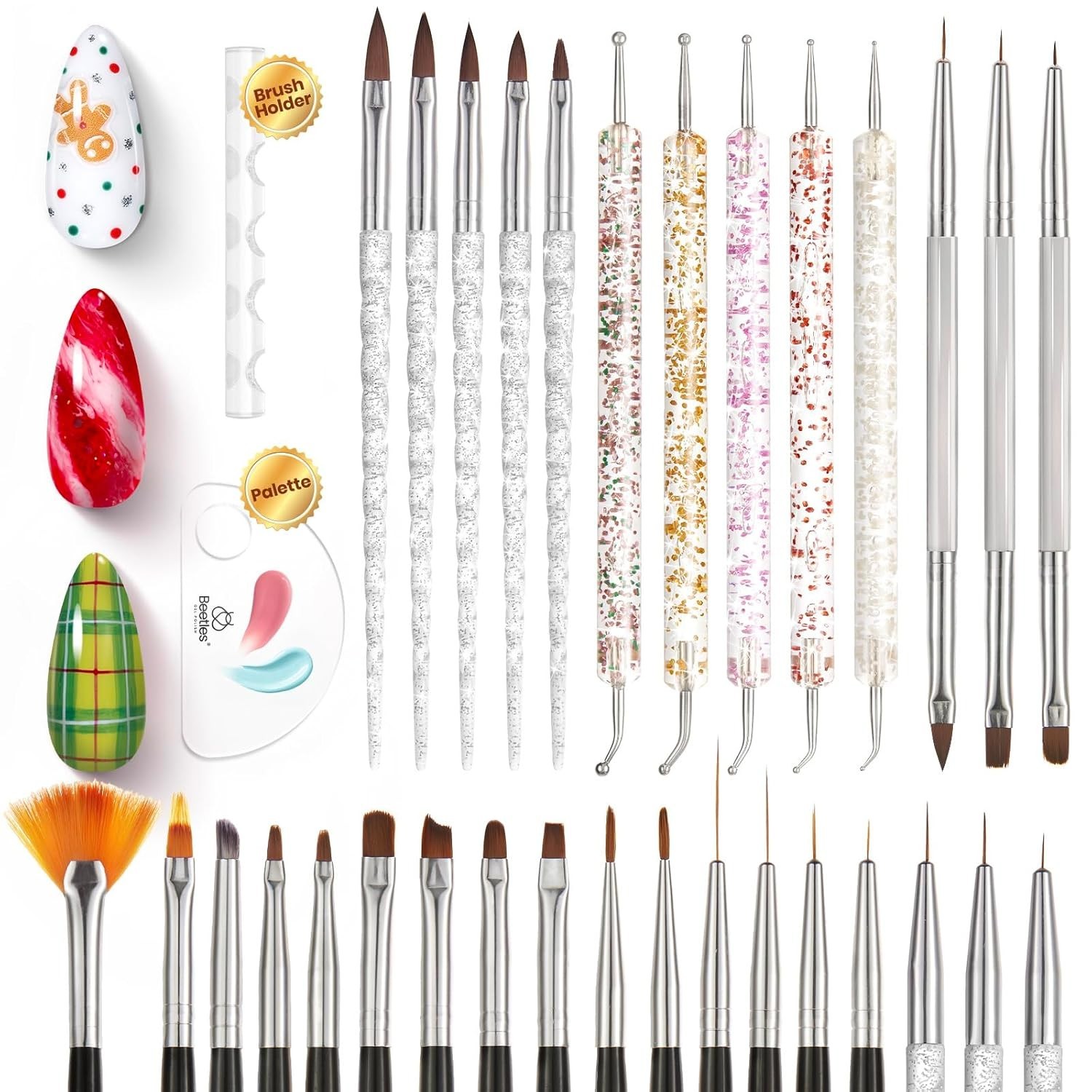 Beetles Nail Art Set – 31pcs, Metal Handles, Multi-Shapes, Colorful, All-in-One