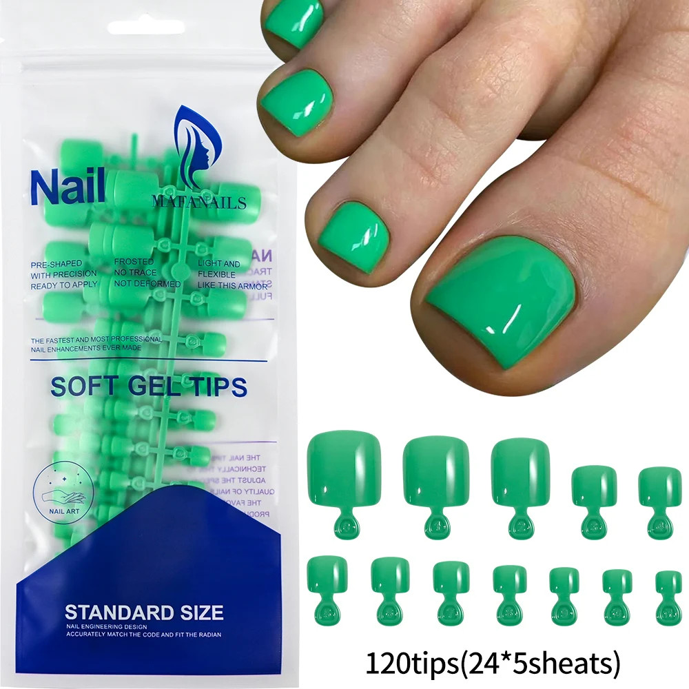 120pcs Press On Toenails Pink French Tip Short Square Glossy Finish False Foot