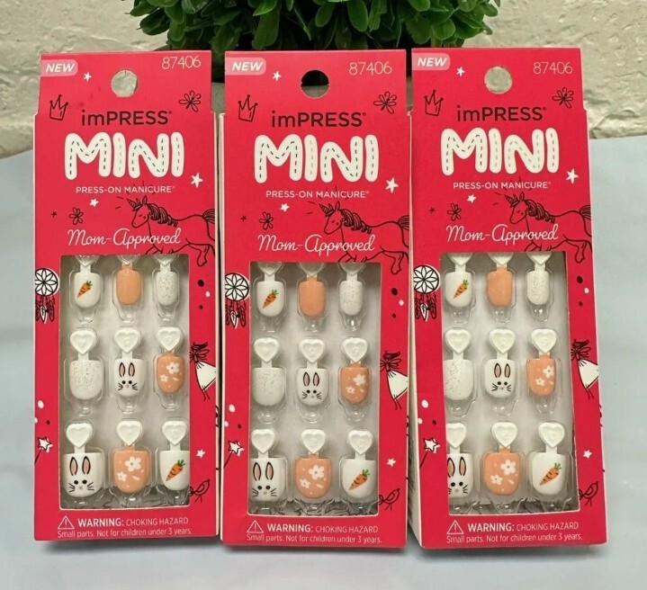 3 Girls Press On Manicure KISS Impress Mini Press On Nails 87406 Easter Bunny