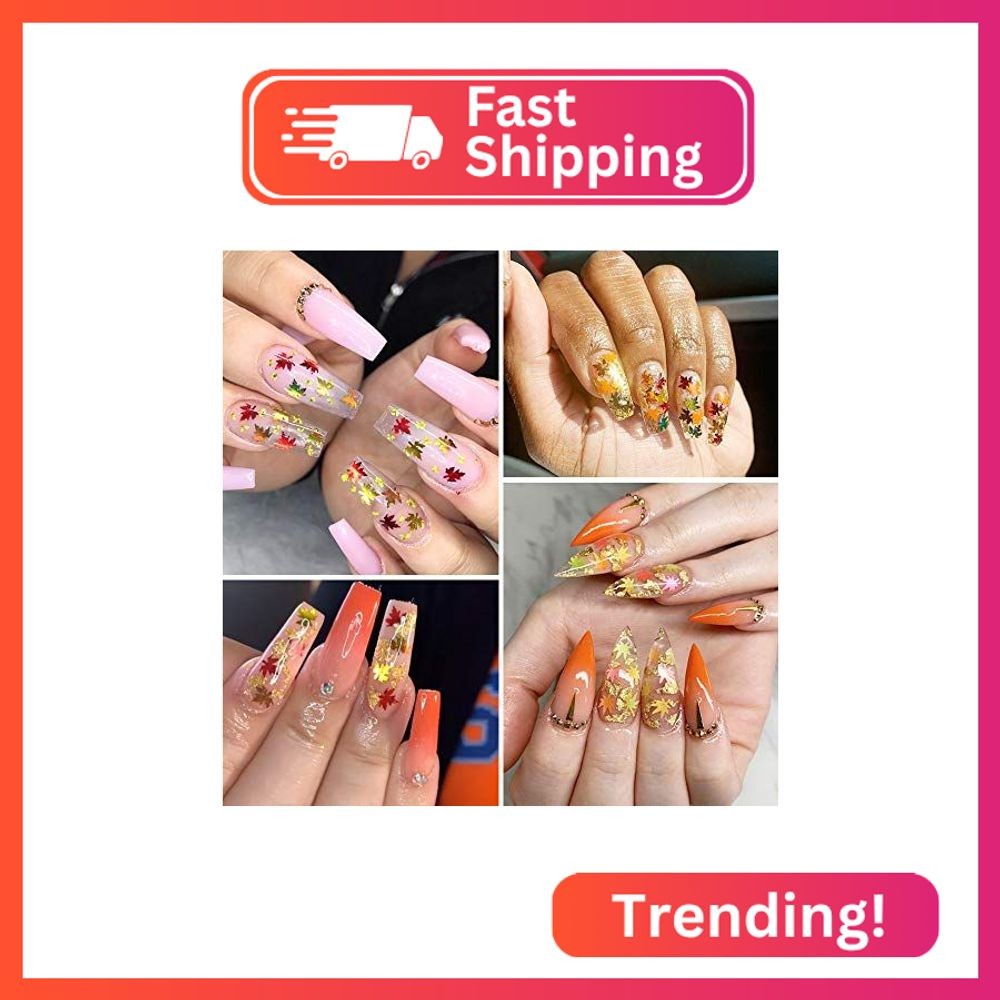 12 Colors Fall Leaf Glitter Nail Sequins – 3D Maple Leaf Holographic Nail Art Fl