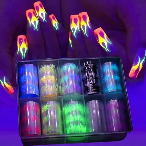10 Roll Flame Nail Foil, Holographic Nail Foils Transfer Foil for Nails Kit2