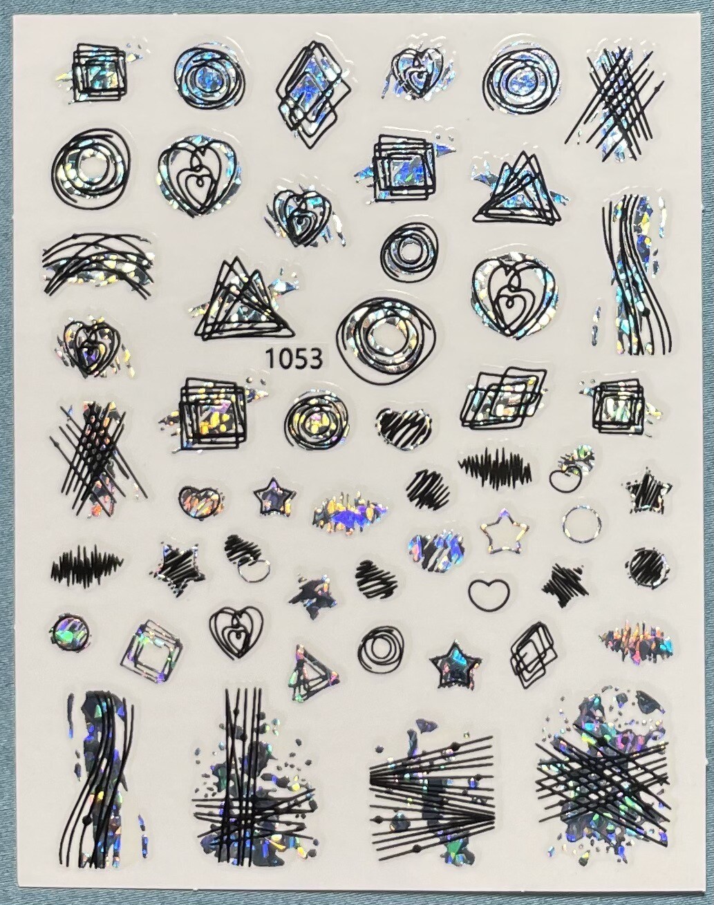 Nail Stickers Art Decal DIY Design 3D Waterproof Star Heart Black Silver 1053