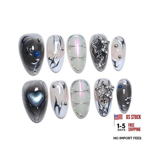 10Pcs Handmadehort Almond Press On Nails – Easy Apply & Remove – S UO06