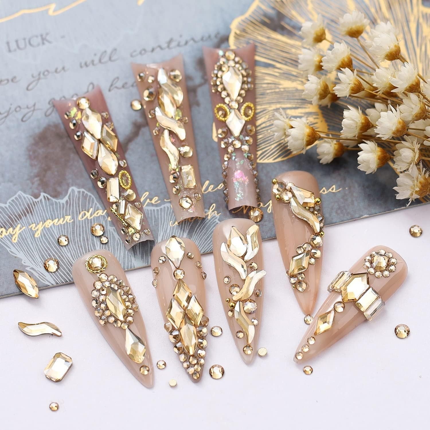 Piedras Para Uñas Decoraciones Conjunto De Diamantes Imitación Oro Gemas Crista
