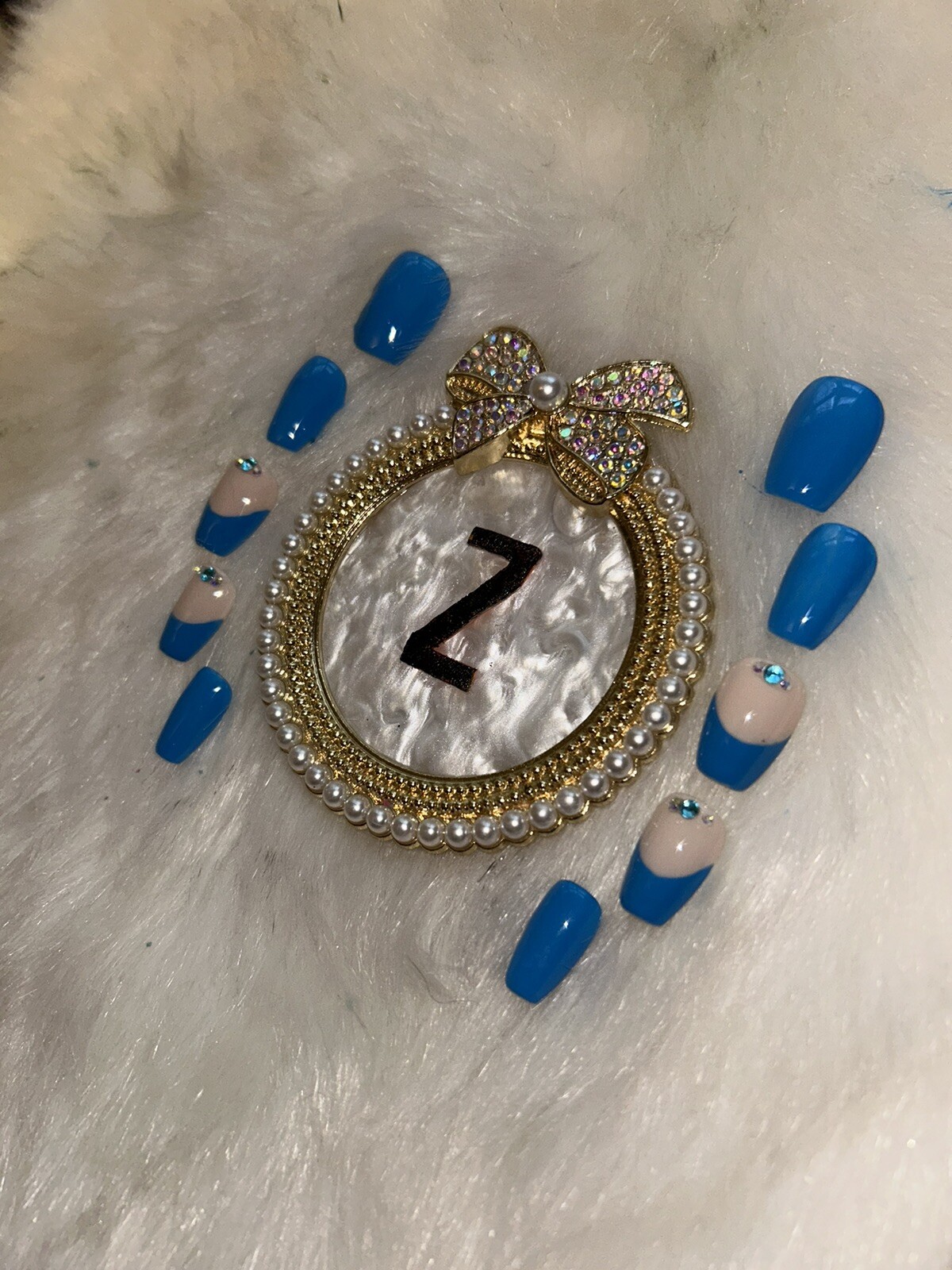 Z NAILZ! Handmade Nude/Turquoise M Coffin Shiny French Press On Nails