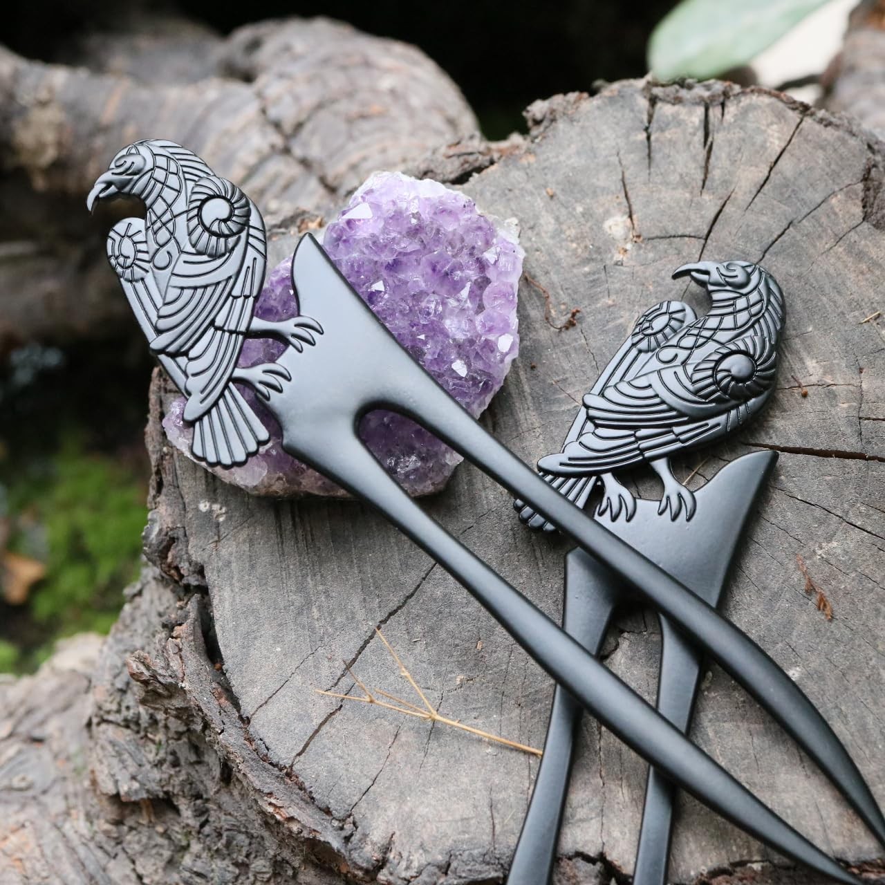 2pack U Shaped Viking Raven Metal Hair 1 Count (Pack of 2), Black,Transparent