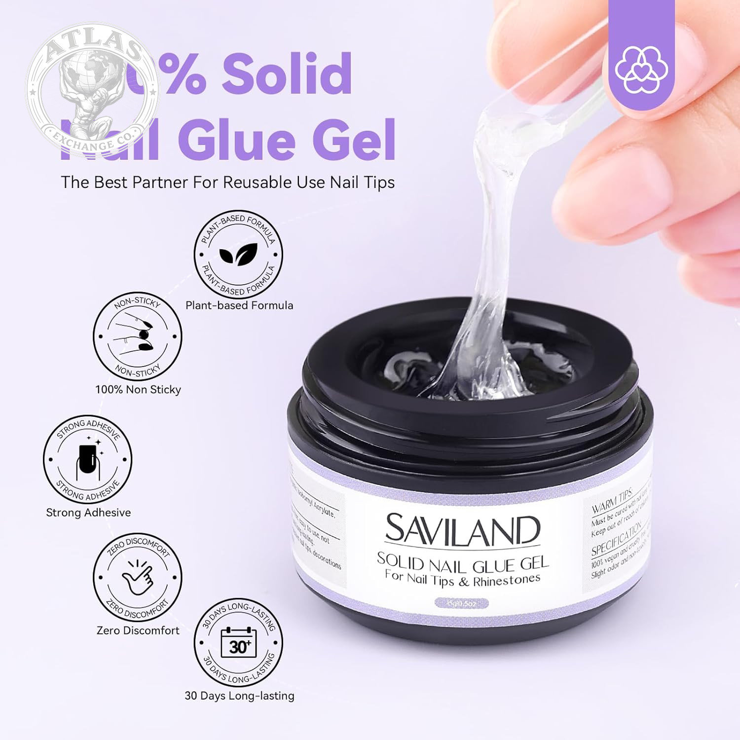 SAVILAND 30G Solid Nail Glue Gel: 2 PCS Gel Nail Glue for Acrylic Nails Strong A