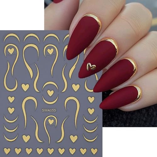 3D Bronzing Silver Heart Nail Decals Valentine Nail Art Stickers Decals Style-6