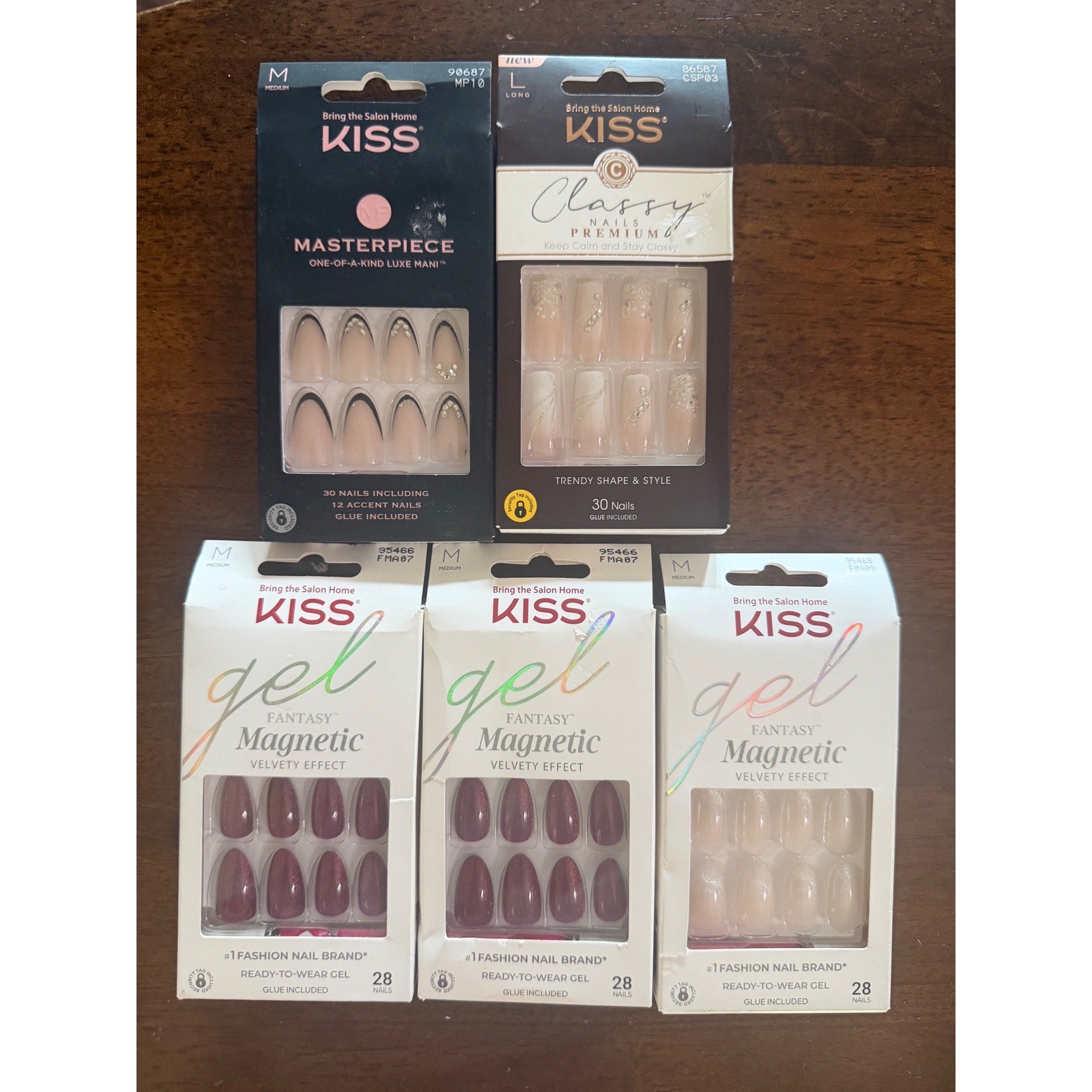 Kiss Press On Nails Bundle Gel Fantasy Magnetic Masterpiece Classy 5 Boxes NEW
