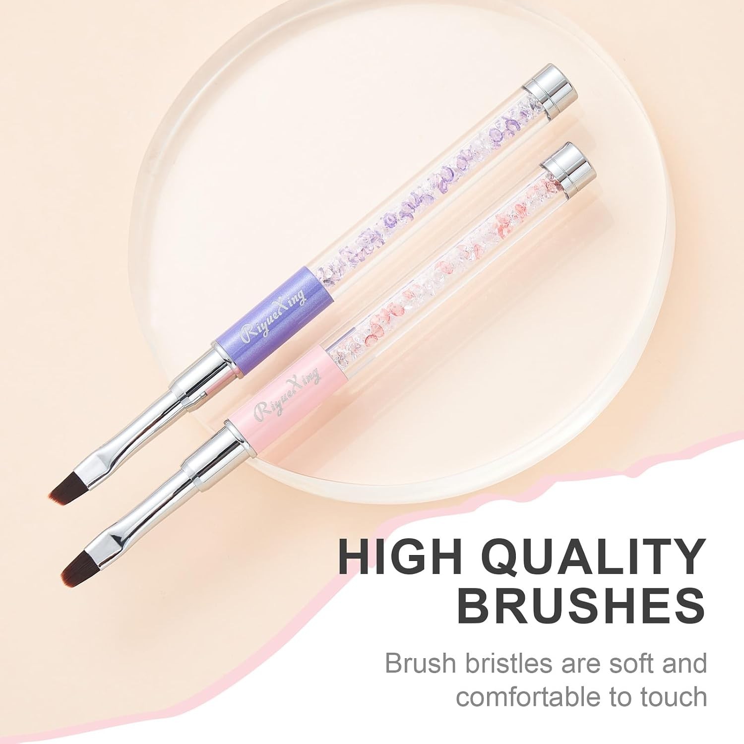 2PCS Nail Art Clean Up Brushes – Flat/Angled Nail Brushes for Cleaning Polish