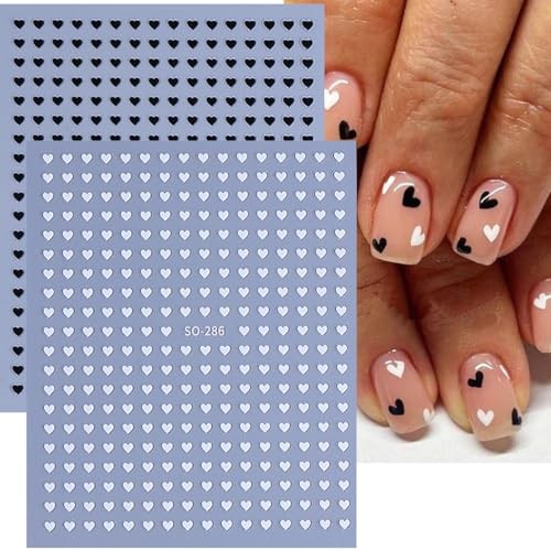 6 Sheets Heart Nail Art Stickers Decals Black White Red Laser Silver Heart-7