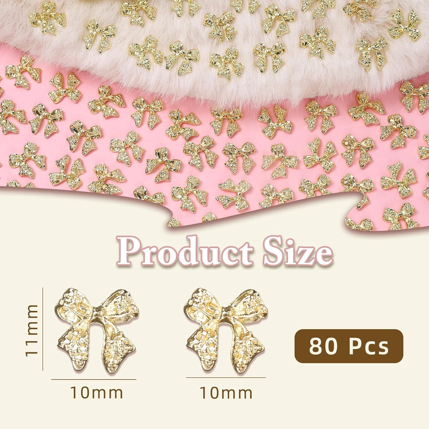 80 Pcs Gold 3D Bow Metal Nail Charm, Luxury Shiny Bows Nail Jewelry Charms for A