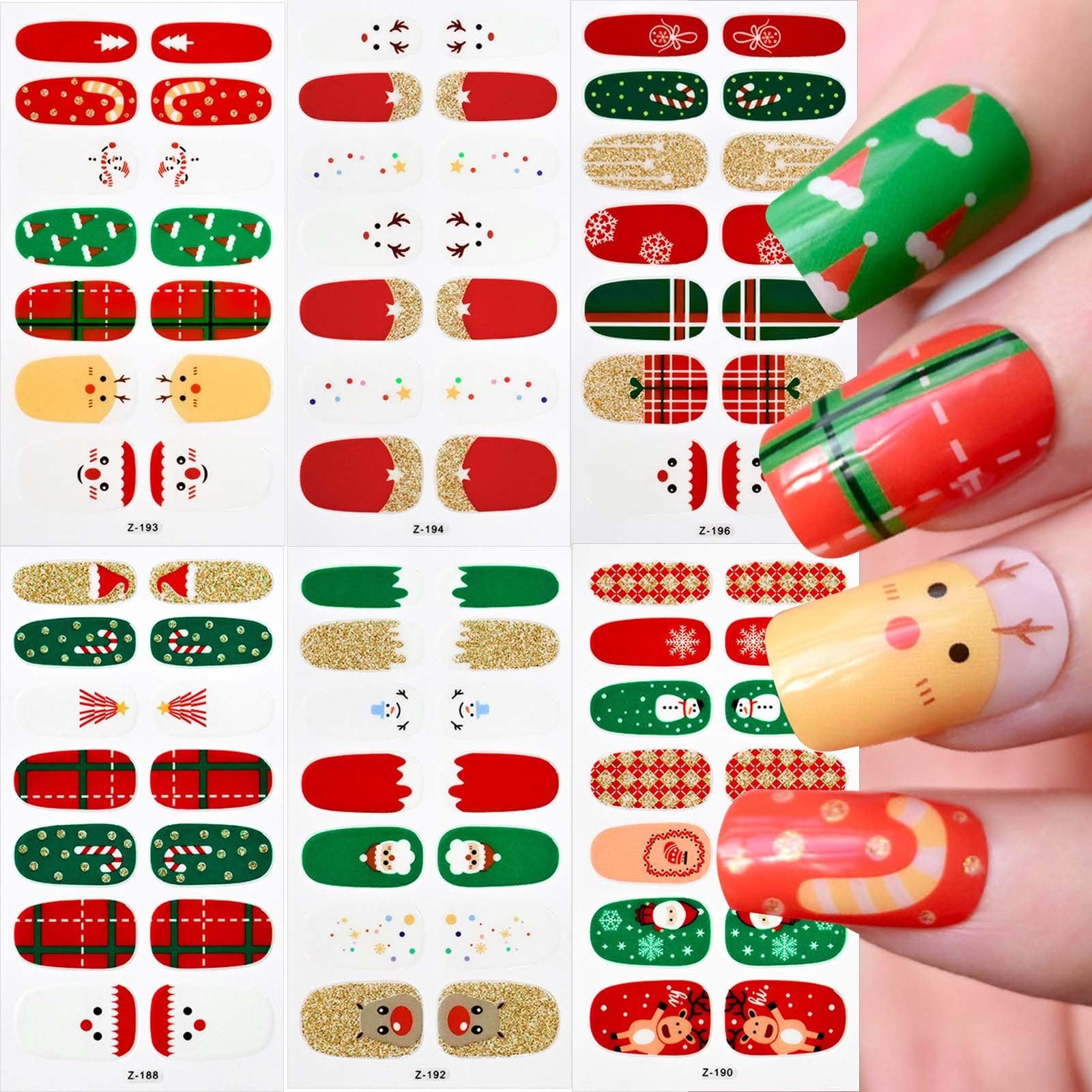 6 Sheets Christmas Nail Wraps Stickers Glitter Christmas Nail Polish Snowman …