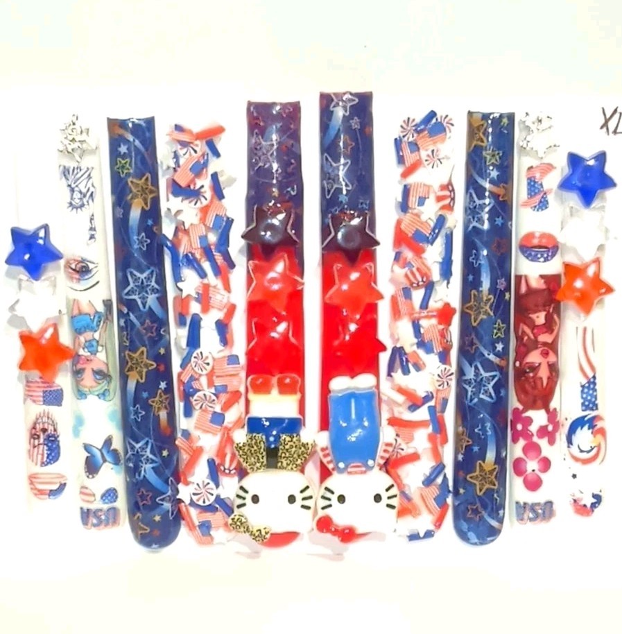 Hand Crafted Patriotic 6Xl Press-On Nails Set — Red,White & Blue Stars SZ XL