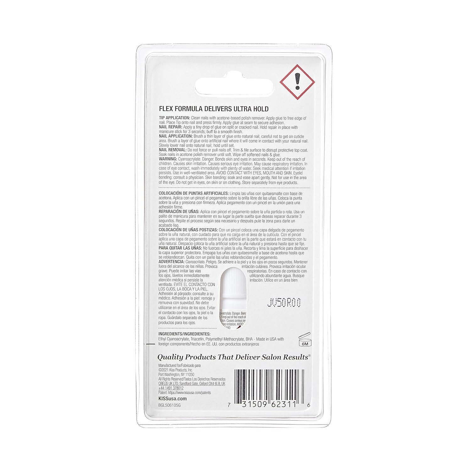 KISS PowerFlex Brush-On Nail Glue for Press On Nails, Ultra Hold Flex Formula 5g