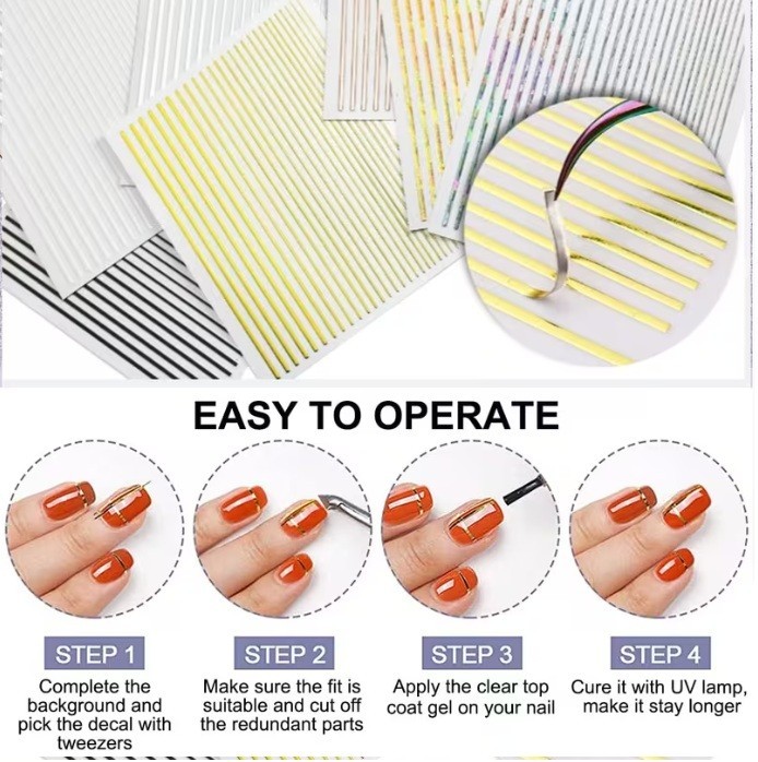 3D Stripe Line Nail Art Stickers: DIY Adhesive Decals