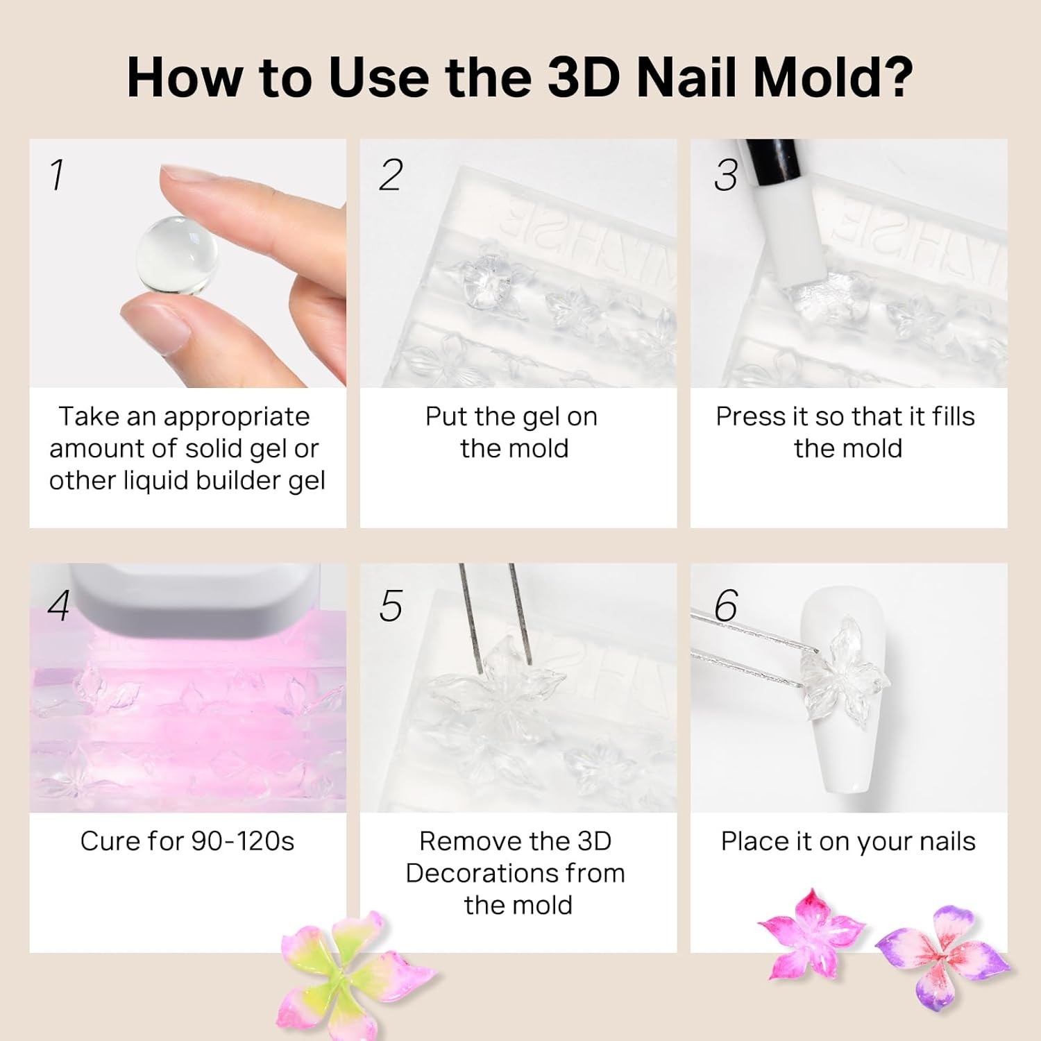 3D Nail Molds for Nail Art, 1PC Silicone 3D Flower Charm Nail Molds for 3D Sculp