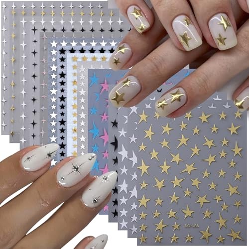 Star Nail Stickers for Nail Art 14 PCS 3D Shiny Adhesive Y2K 14 Styles Star