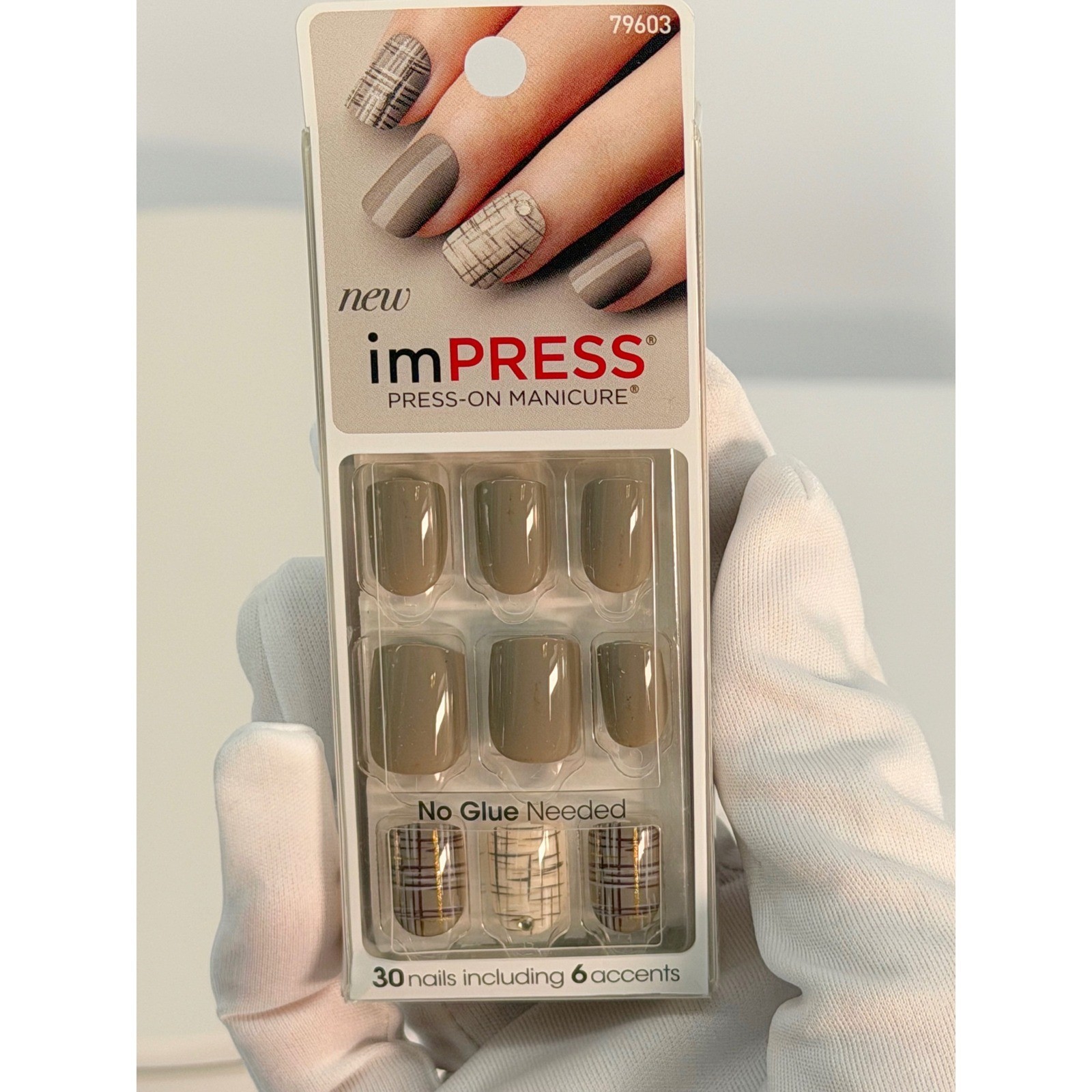 imPRESS Press-On Manicure Rainbow Taupe Plaid 30 Nails New Neutral Chic 94-35