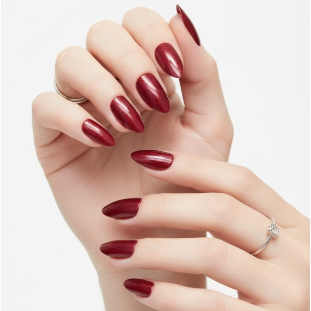 Burgundy Red Almond Stiletto Long Fake Artificial False Tips Press On Nails Set