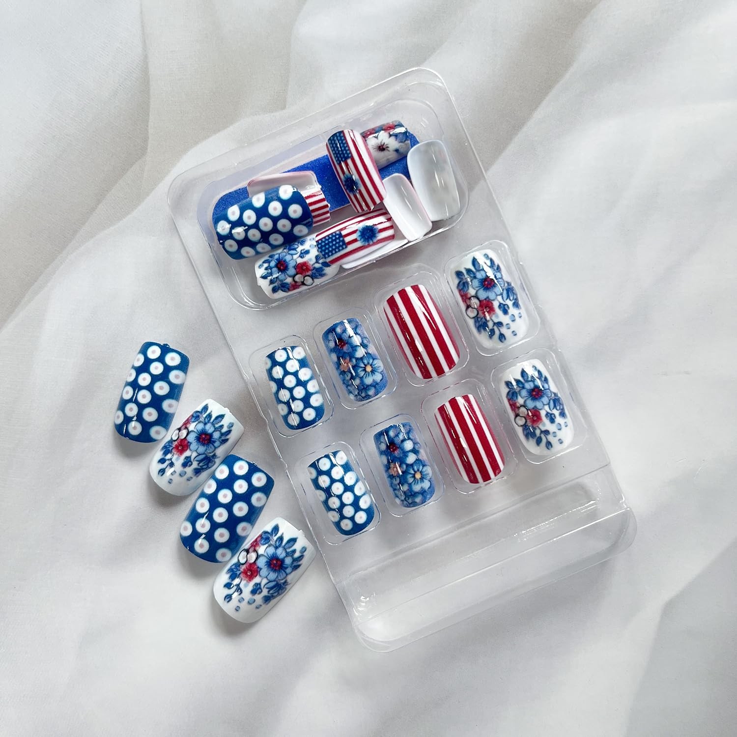 4th of July Press on Nails Medium Independence Day Fake Nails Patriotic False…