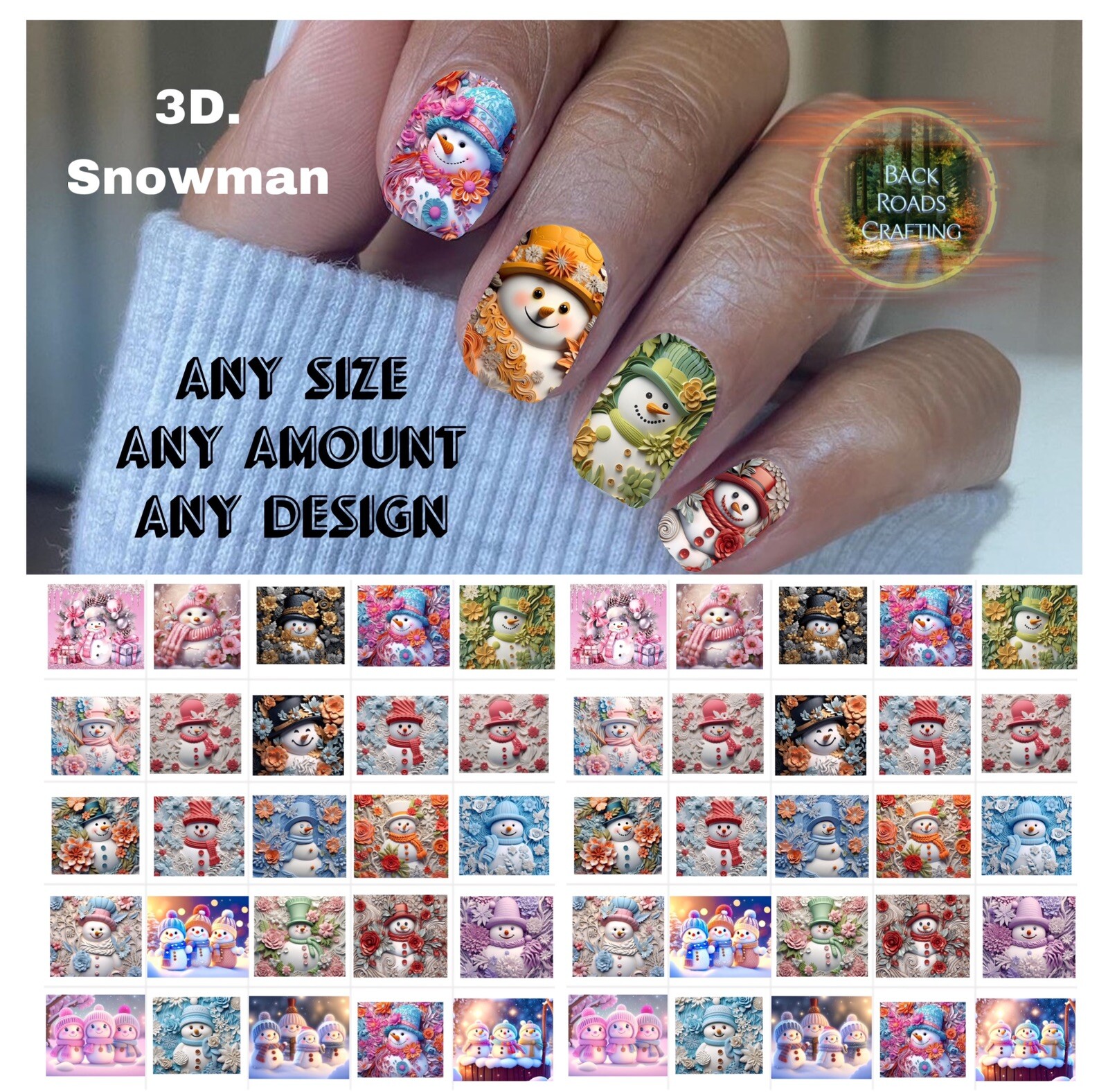 3D Snowmen Waterslide Nail Art Decals Set of 50 Instructions & Christmas