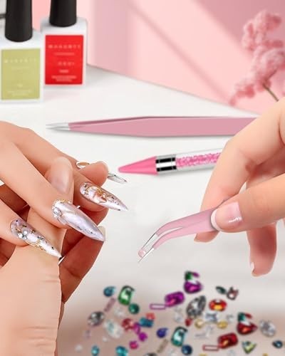 Rhinestone Picker Tool Set with Wax Heads and Tweezers, Pink