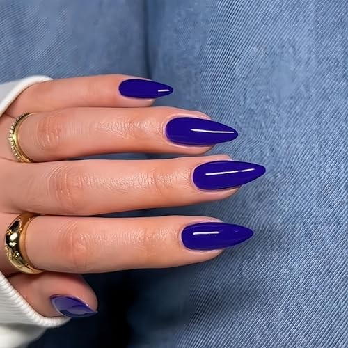 48 Pcs Almond Press on Nails – Medium Length – Royal Almond Royal Blue