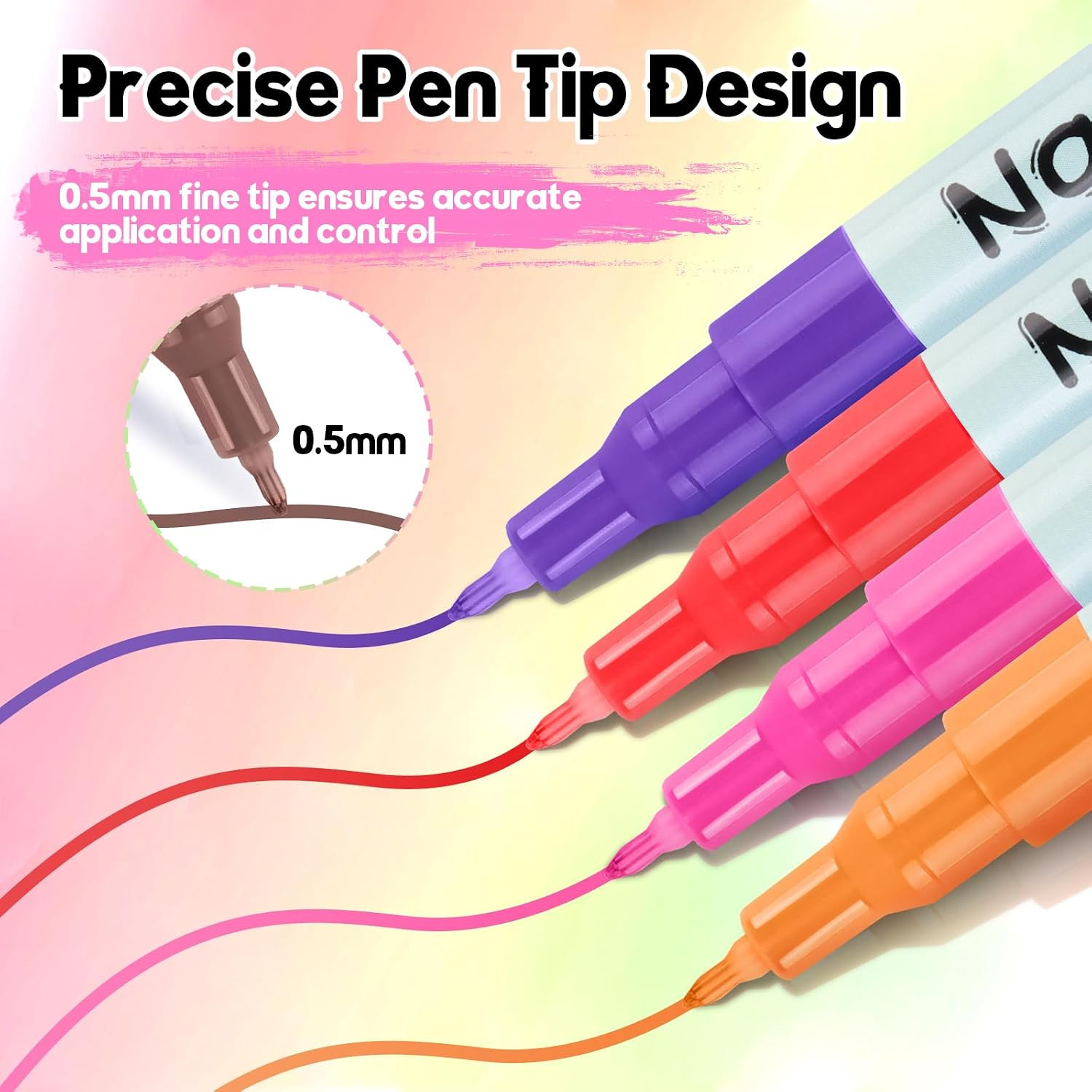 12 Color 3D Nail Art Pens Set, 0.5MM Fine Tip Nail Polish Pens Acrylic Paint Pen