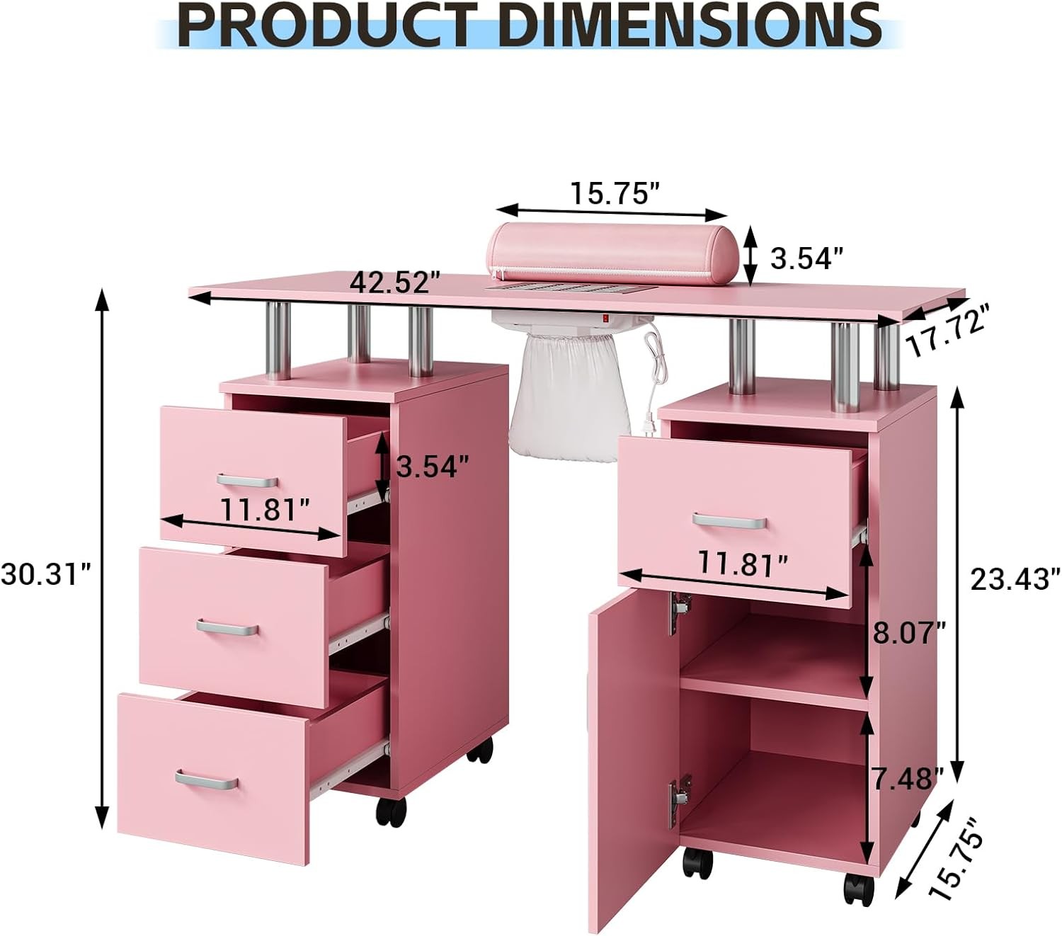 GRAVEE Manicure Table Nail Desk Station w/Electric Dust Collector Drawer Cabinet