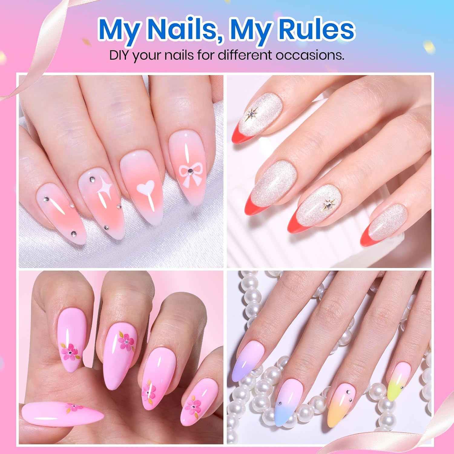 Beetles Medium Almond Nail Tips 576Pcs 12 Sizes, Pre-Etched Soft Gel Nail Tips H