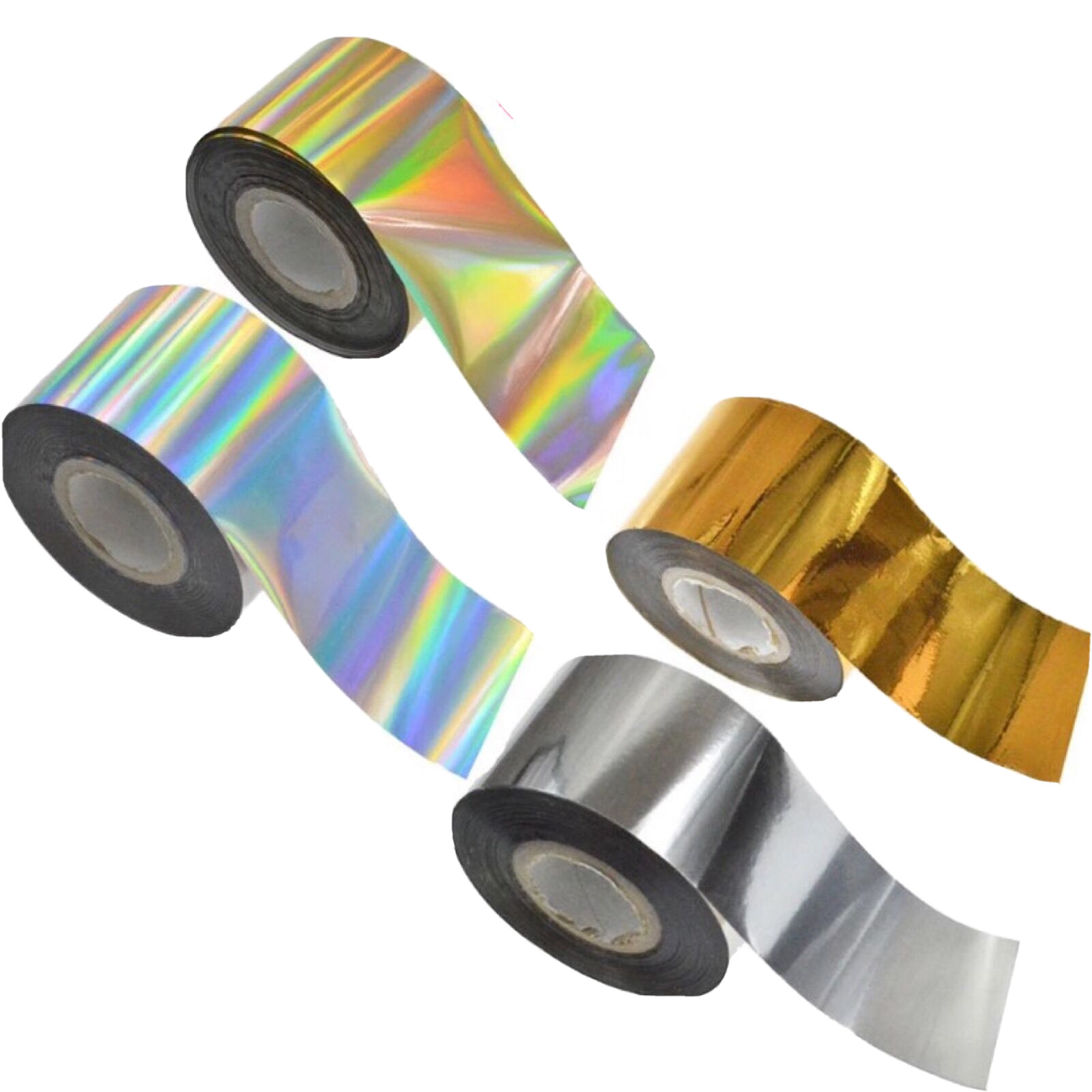 Holographic Nail Foils Wraps Mirror Shine Stickers Silver Gold 4pc x 20cm SET