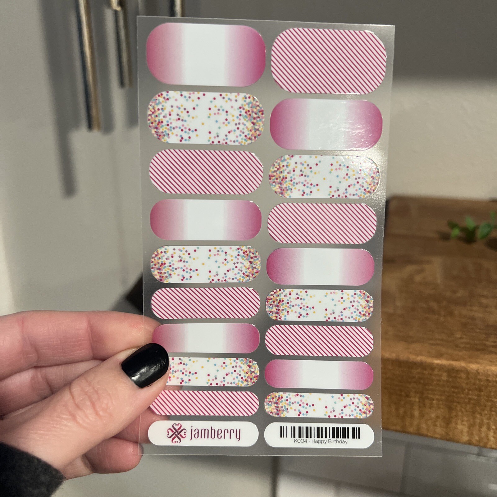 Jamberry Nail Wraps Full Sheet – Happy Birthday K004, Stripes, Dots & Ombré Nail