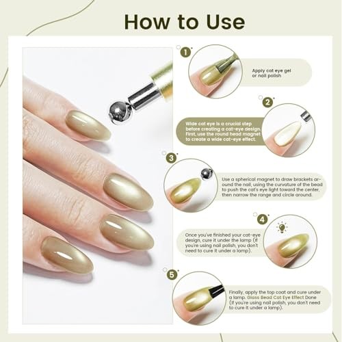 3-in-1 Cat Eye Magnet Nail Art Tool,Cylindrical & Ball Magnet Nail Art Metal